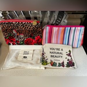 Mix of cosmetic bag lot, Origins, Estée Lauder, Aveda, Clinique